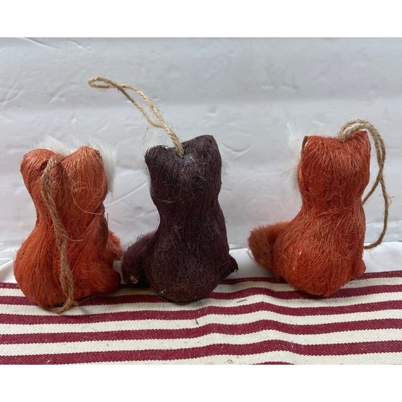 Set of 3 World Market Rustic Bristle Natural Wood Fiber Christmas FOX Ornaments - Picture 3 of 3